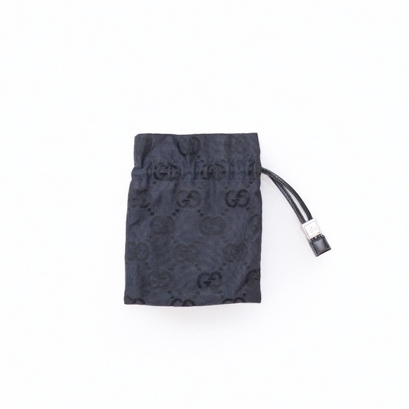 Rare Gucci Drawstring Bag Gg Pattern Leather Canvas Black Wallet Pouch - Picture 5 of 10
